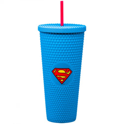 Superman Acrylic Diamond Tumbler with Straw, Double Wall Insulated, 32 oz