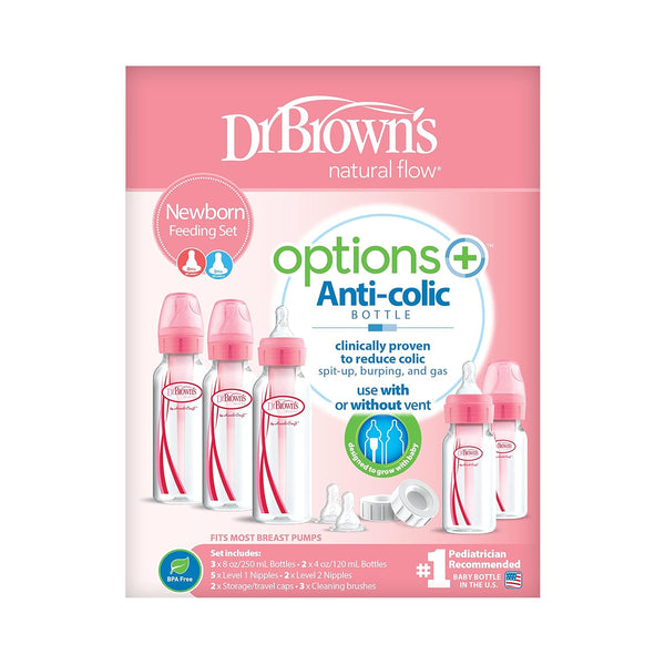 Dr. Brown's 17 Piece Anti-Colic Options+ Baby Bottle Newborn Feeding Set - Pink