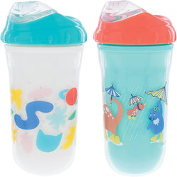 Nuby No-Spill Insulated Cool Sipper, 9 Ounce,  (Pack of 2) White shape and Aqua Animals