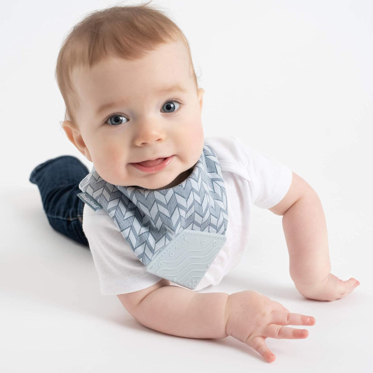 BooginHead Cotton Baby Bandana Teething Bib 2-Pack, Blue Feathers