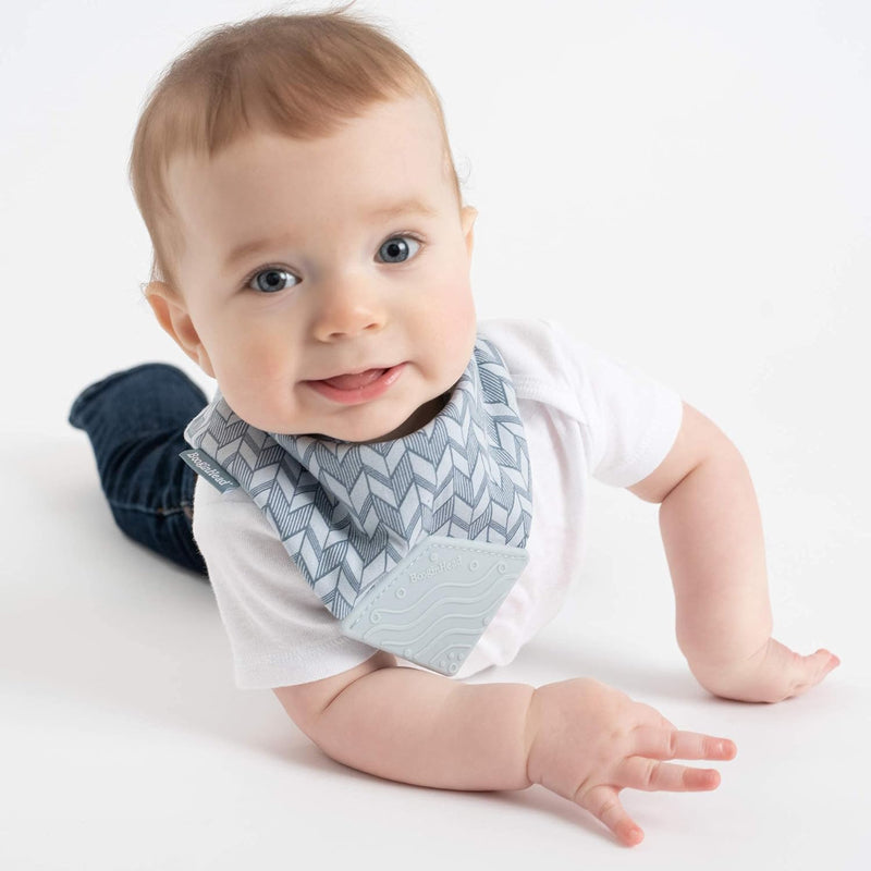 BooginHead Cotton Baby Bandana Teething Bib 2 Pack, Blue Feathers