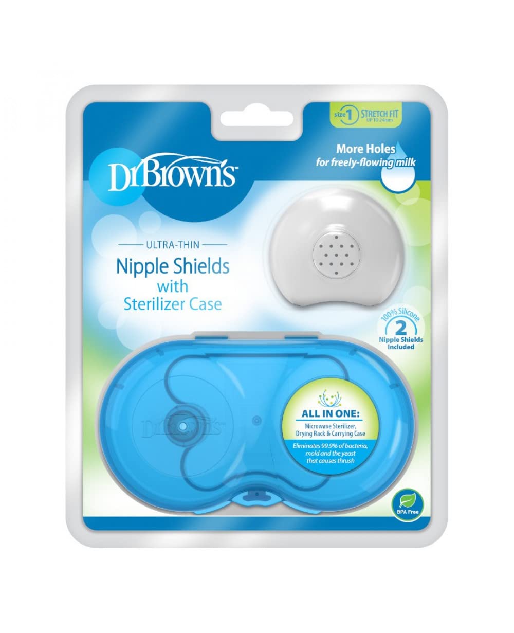 Dr. Brown's Nipple Shields with Case, Size 1 - Up to 24 mm, Stretch Fit, for Latch Difficulties, Flat/inverted Nipples