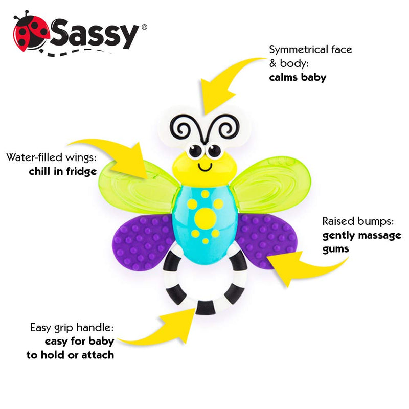 Sassy Flutterby Teether | Water-Filled Teether Soothes Gums | Variety of Textures Massage Gums