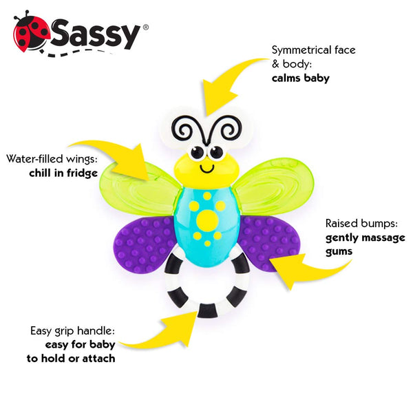 Sassy Flutterby Teether | Water-Filled Teether Soothes Gums | Variety of Textures Massage Gums