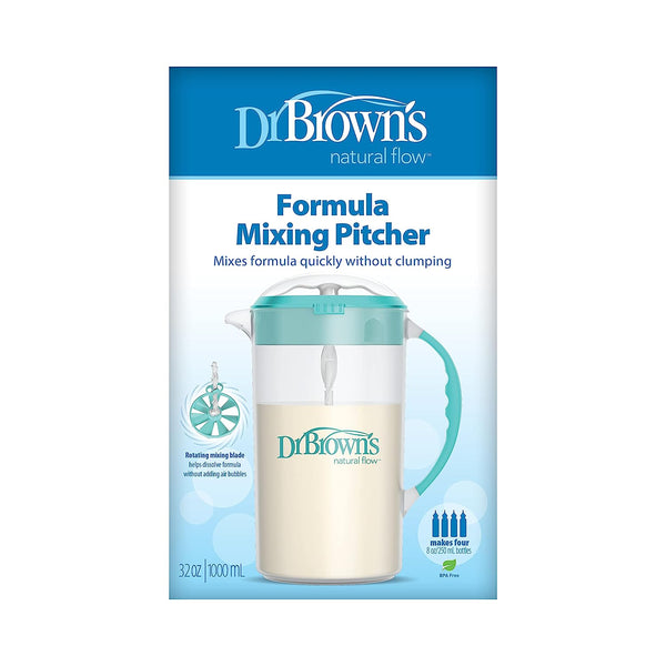 Dr. Brown's Baby Formula Mixing Pitcher with Adjustable Stopper, Locking Lid, & No Drip Spout, 32oz, BPA Free, Teal