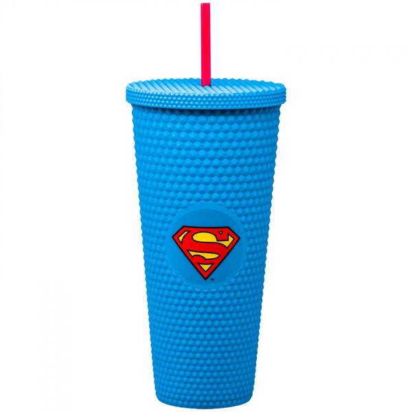 Superman Acrylic Diamond Tumbler with Straw, Double Wall Insulated, 32 oz