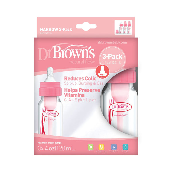 Dr. Brown's Natural Flow Anti-Colic 4 oz. Baby Bottles, Pink, 3 Pack