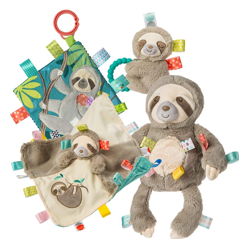 Mary Meyer Taggies Sensory Stuffed Animal Soft Rattle with Teether Ring, Molasses Sloth