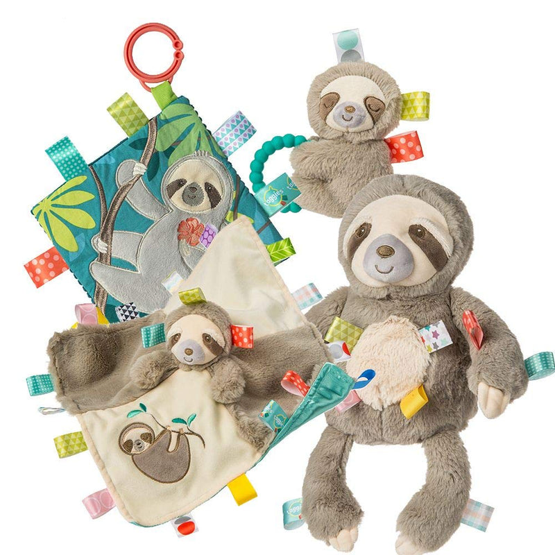 Mary Meyer Taggies Sensory Stuffed Animal Soft Rattle with Teether Ring, Molasses Sloth