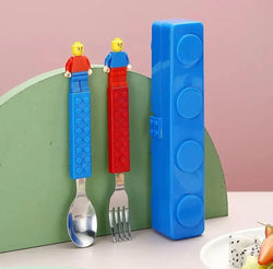 Lego Stainless utensil Kids Fork Spoon Set Building Block Toys Tableware