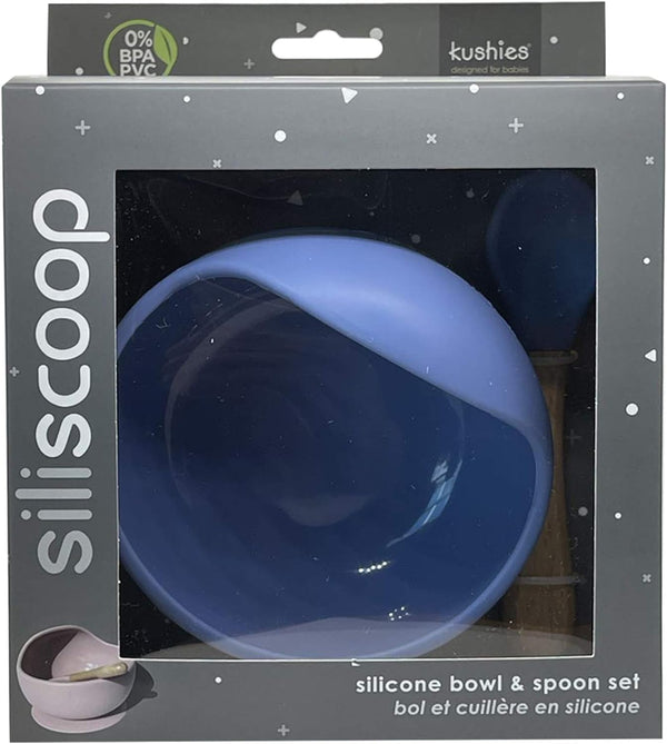 Kushies SiliScoop Silicone Suction Raised Edge Bowl with Spoon, Blue