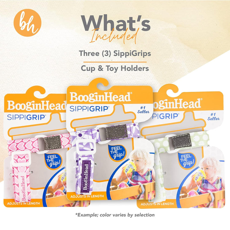 BooginHead SippiGrip Sippy Cup Strap & Baby Bottle Holder 3 Pack, Pink, Green, and Purple