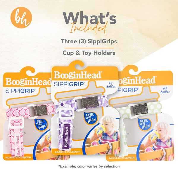 BooginHead SippiGrip Sippy Cup Strap & Baby Bottle Holder 3-Pack, Pink, Green, and Purple