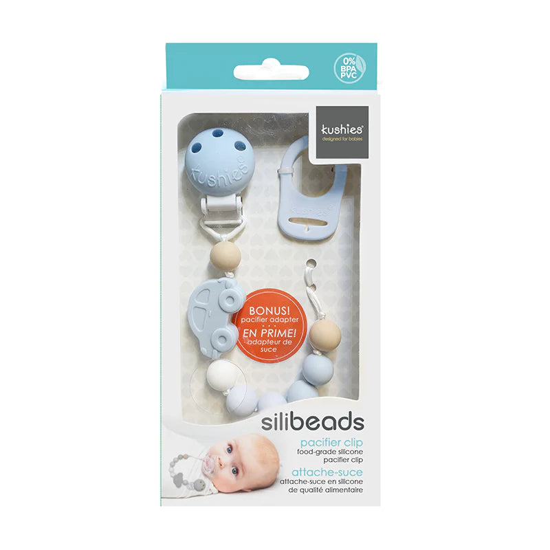 Kushies Silibeads Pacifier Clip Blue Silicone Pacifier Clip Car