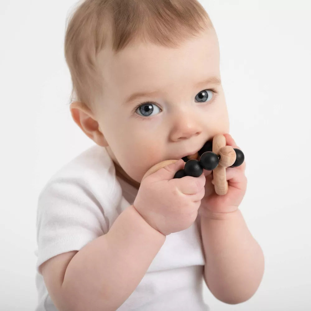 Booginhead Beaded Silicone & Wood Teether Rings Sage