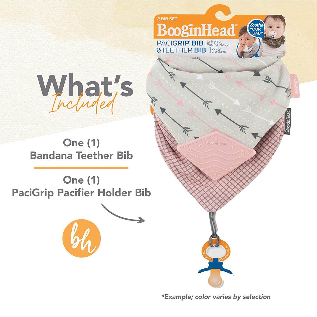 BooginHead Teething Bib and Pacifier Holder Bib, Blue Arrows