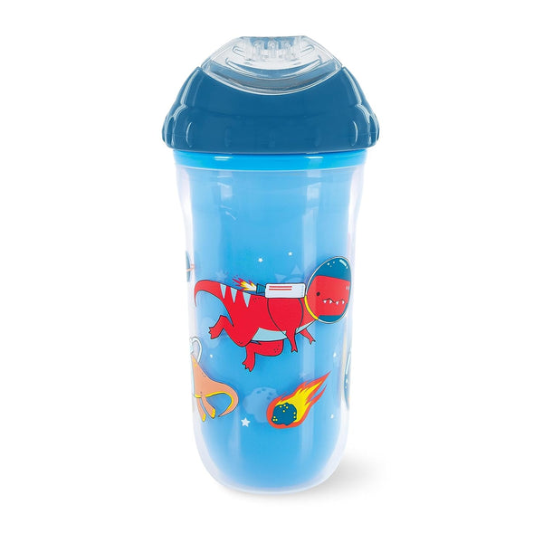 Nuby No-Spill Insulated Cool Sipper, 9 Ounce,  (Pack of 2) Blue Dino and Yellow Monster