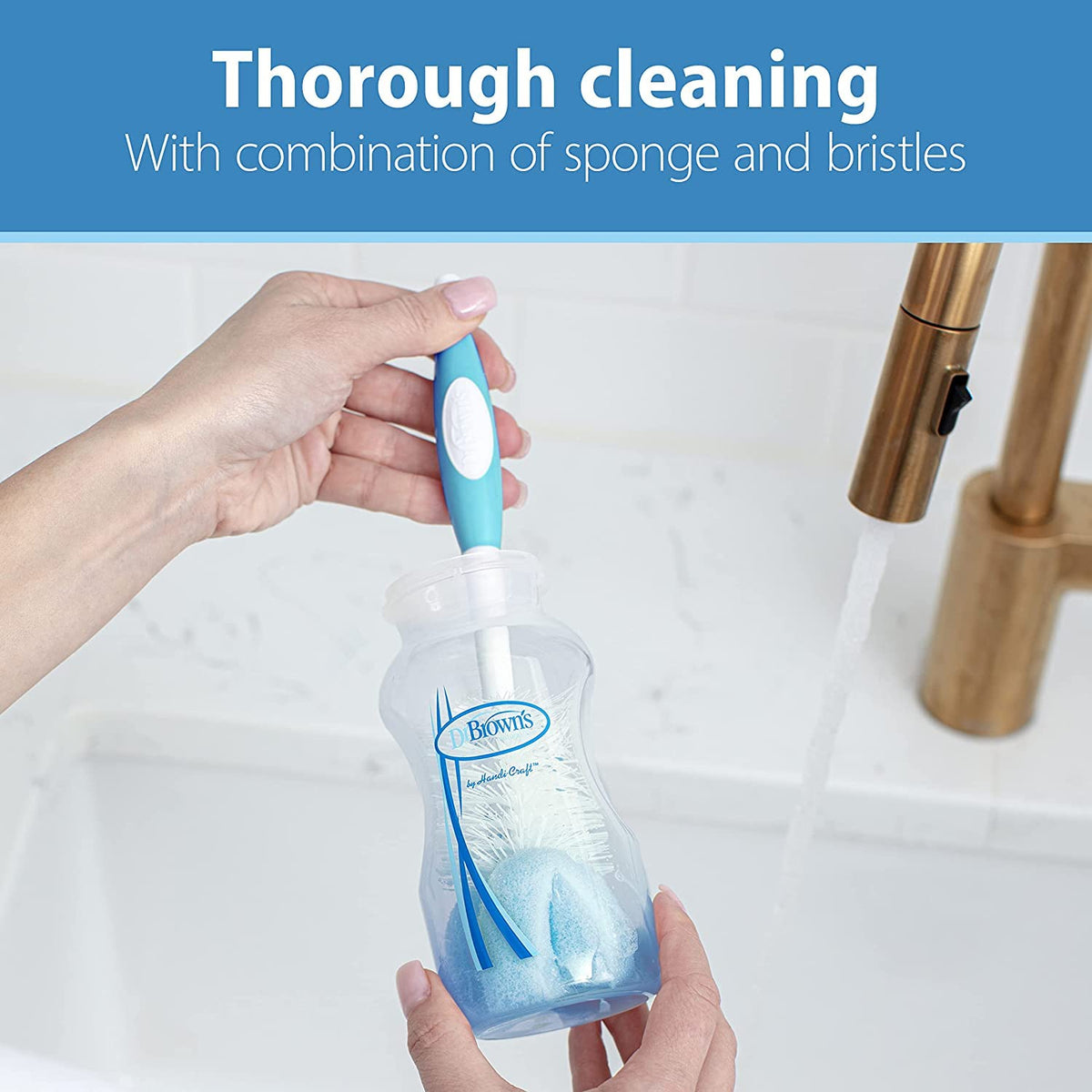 Dr. Brown's Baby Bottle and Nipple Brush Soft Touch and Sponge Brush, Blue Variety Pack, 2 -Pack