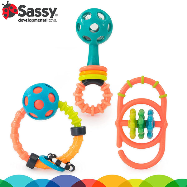 Sassy My First Rattles Newborn Gift Set with 3 Soft and Flexible Rattles