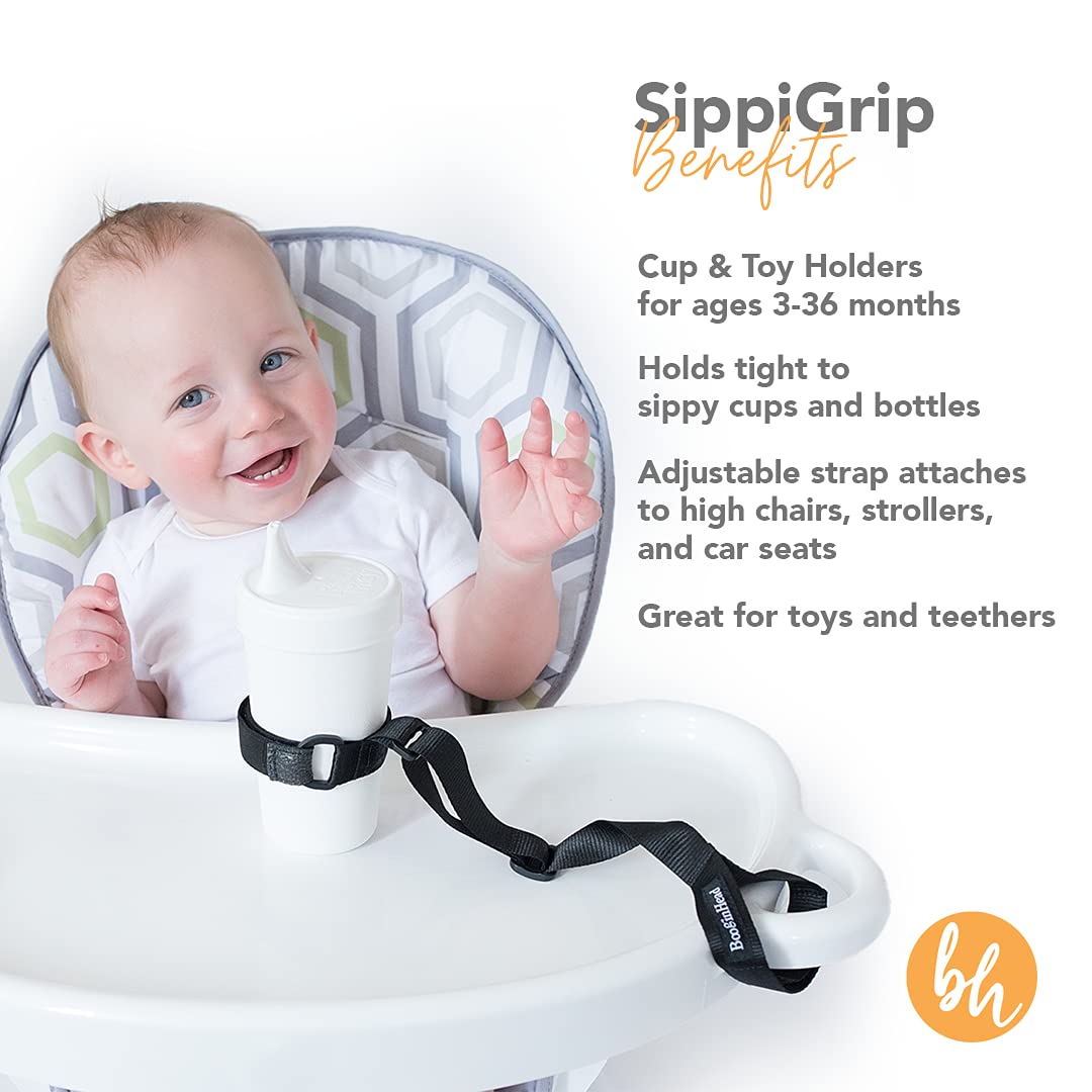 BooginHead SippiGrip Sippy Cup Strap & Baby Bottle Holder 3 Pack, Sienna, Sage, Black