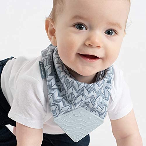 BooginHead Cotton Baby Bandana Teething Bib 2 Pack, Blue Feathers