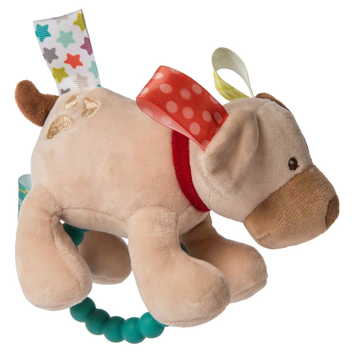 Mary Meyer Taggies Soft Baby Rattle with Teether Ring, 6-Inches, Buddy Dog