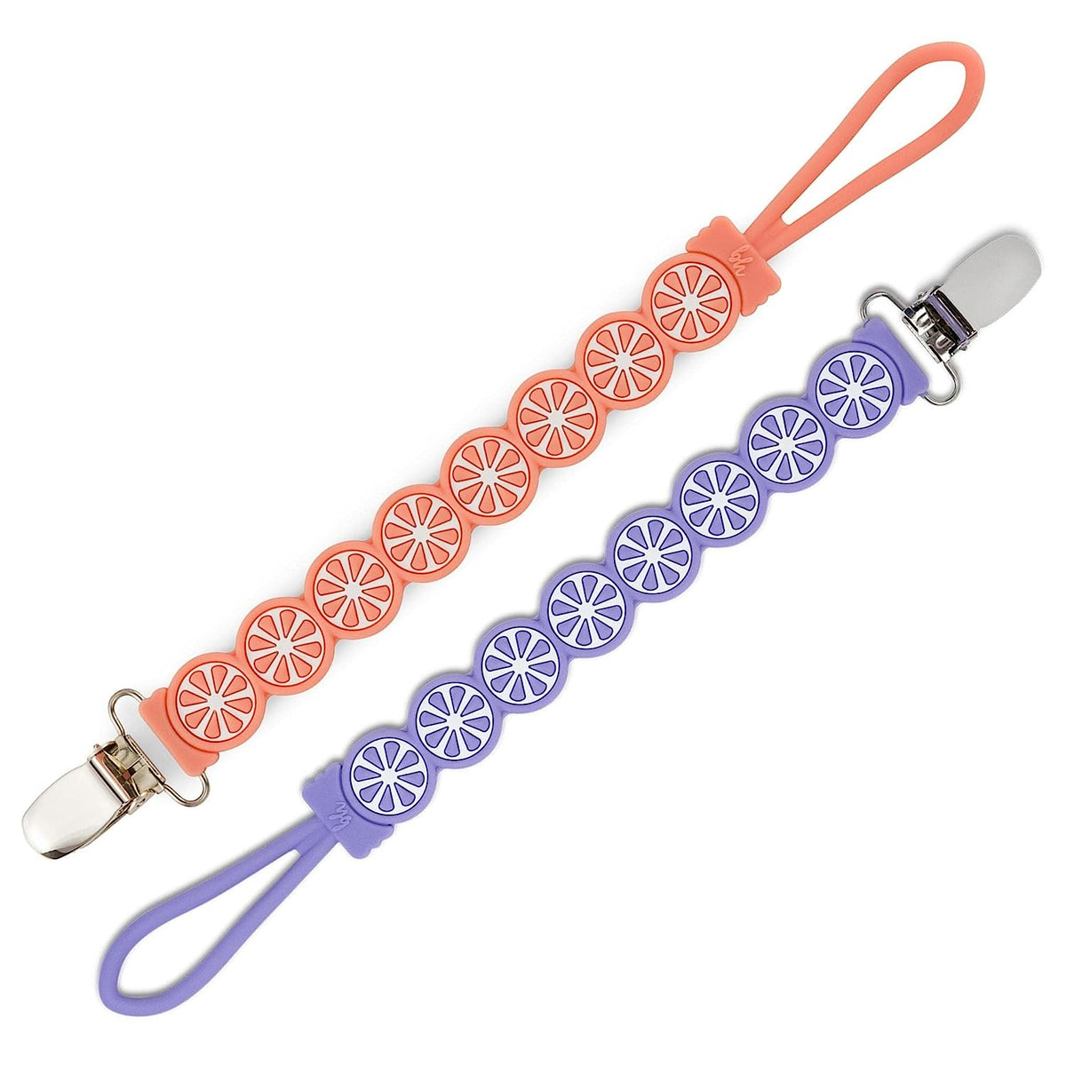 BooginHead Silicone Pacifier Clip Baby Pacifier Holder 2-Pack, Purple & Grapefruit