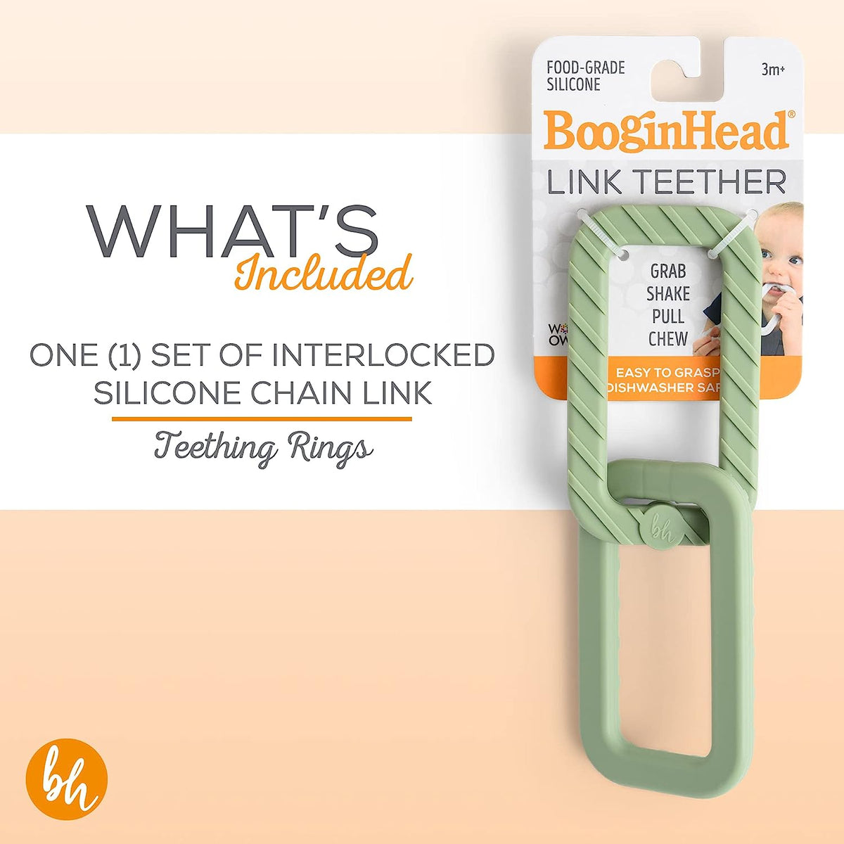 BooginHead 100% Food Grade Silicone Link Baby Teethers, Sage Green