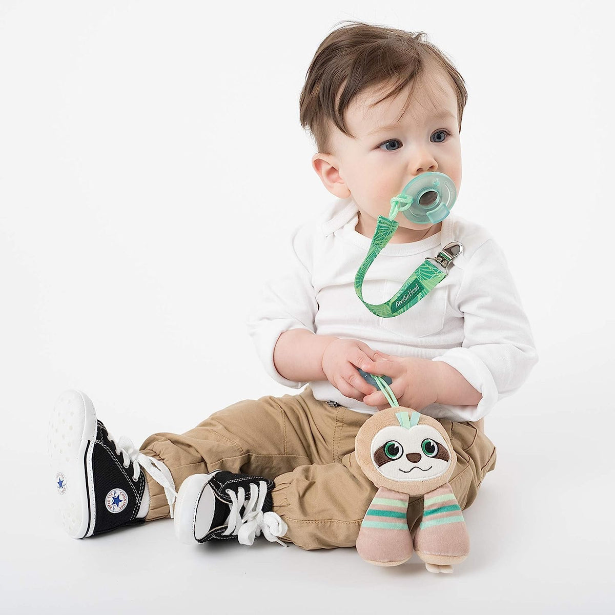 BooginHead Pacifier Holder Stuffed Animal and Baby Pacifier Clip, 2-Pack Sloths