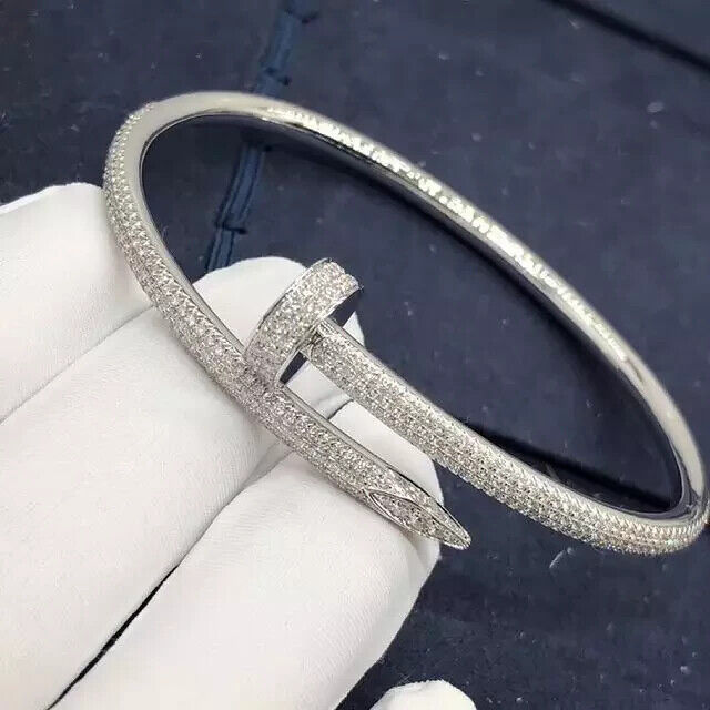 Nail Bracelet Women Silver Fine Jewelry AA CZ stone Steel