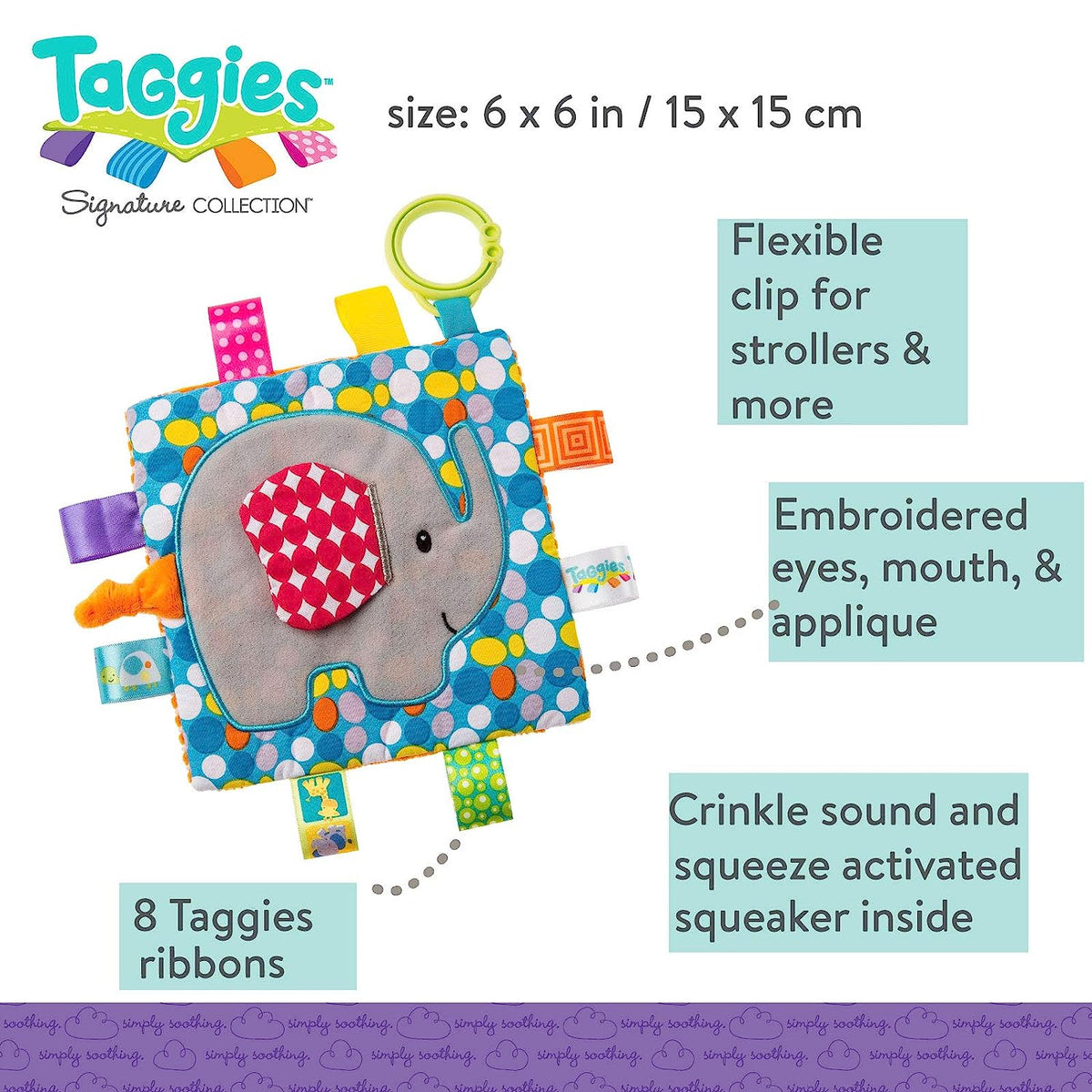 Mary Meyer Taggies Crinkle Me Toy, Elephant