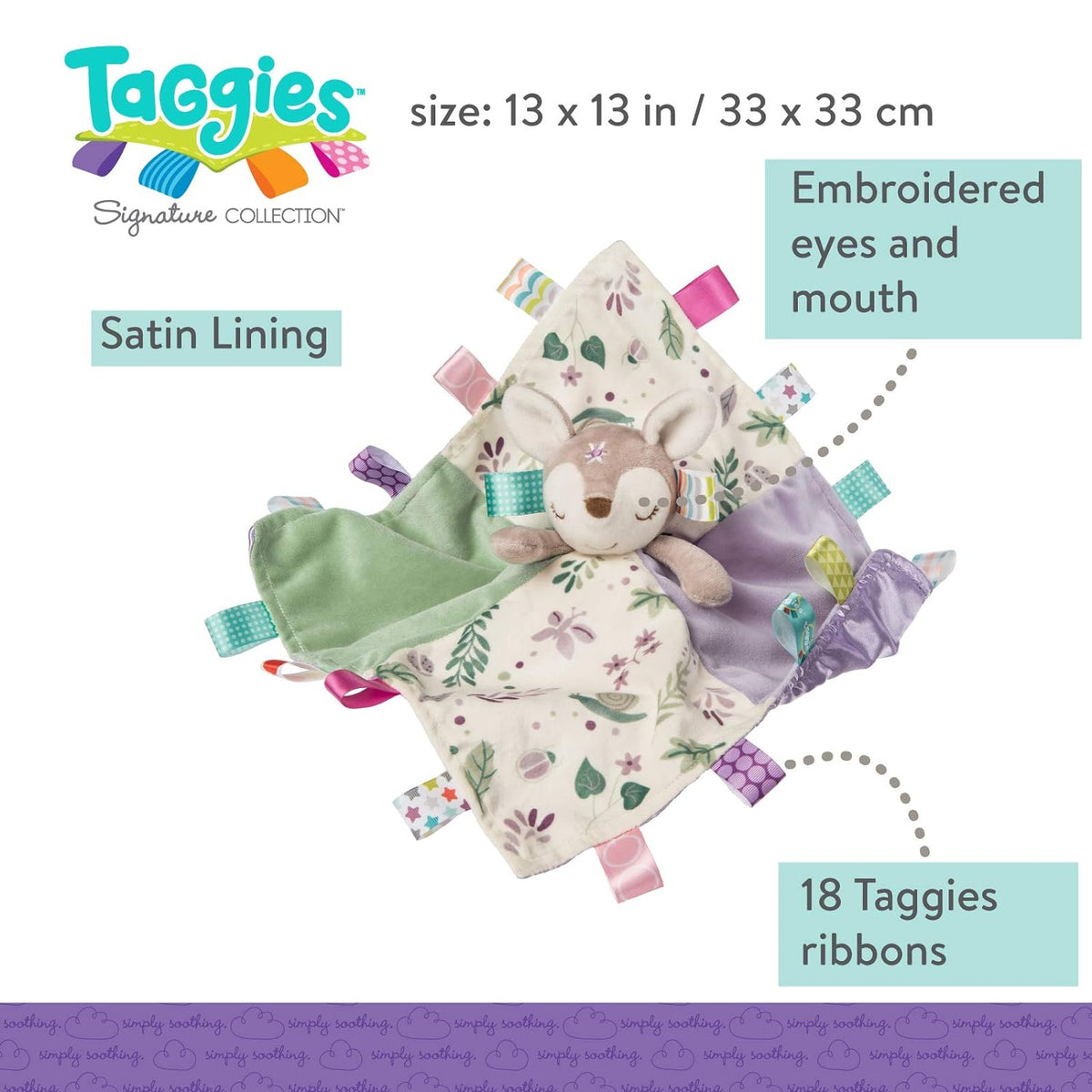 Mary Meyer Taggies Soothing Sensory Stuffed Animal Security Blanket, Flora Fawn, 13 x 13-Inches