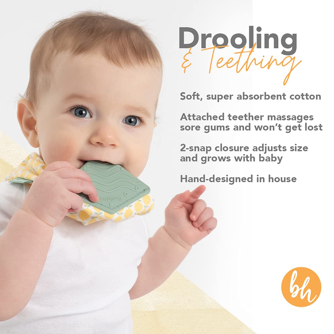 BooginHead Drool Bibs for Baby Girls and Boys - Adjustable Bandana Teether Bib 2 Pack Pink Rainbows