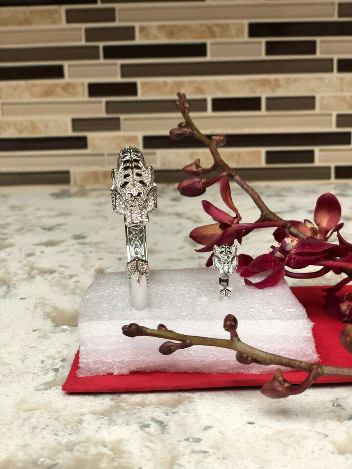 Panther Bracelet and Ring Women Silver Fine Jewelry AA CZ stone Steel