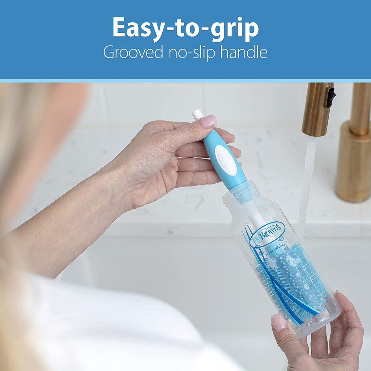 Dr. Brown's Baby Bottle and Nipple Brush Soft Touch and Sponge Brush, Blue Variety Pack, 2 -Pack