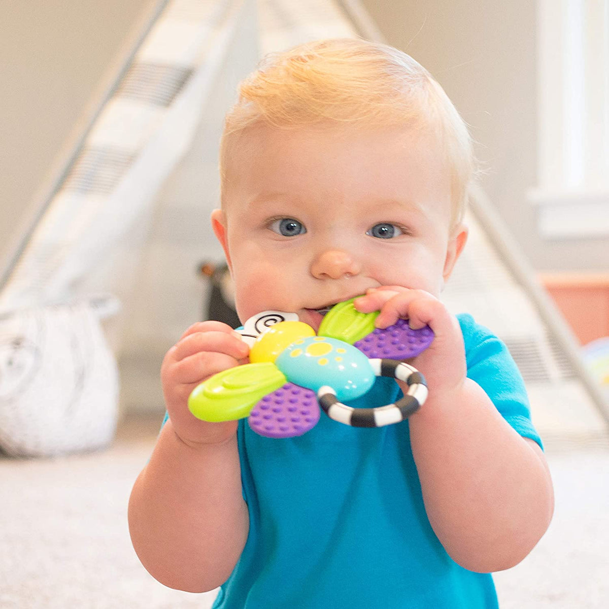 Sassy Flutterby Teether | Water-Filled Teether Soothes Gums | Variety of Textures Massage Gums