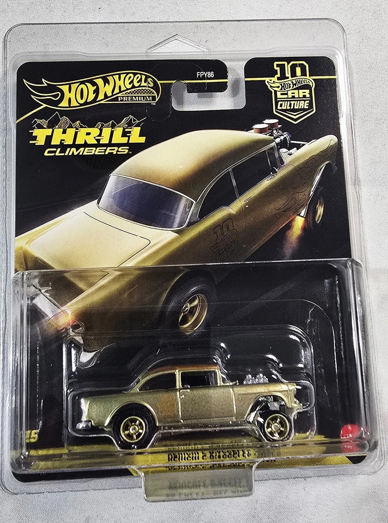 Hot Wheels Gold Chase Premium Thrill Climbers '55 Chevy Bel Air Gasser 0/5 with Protector