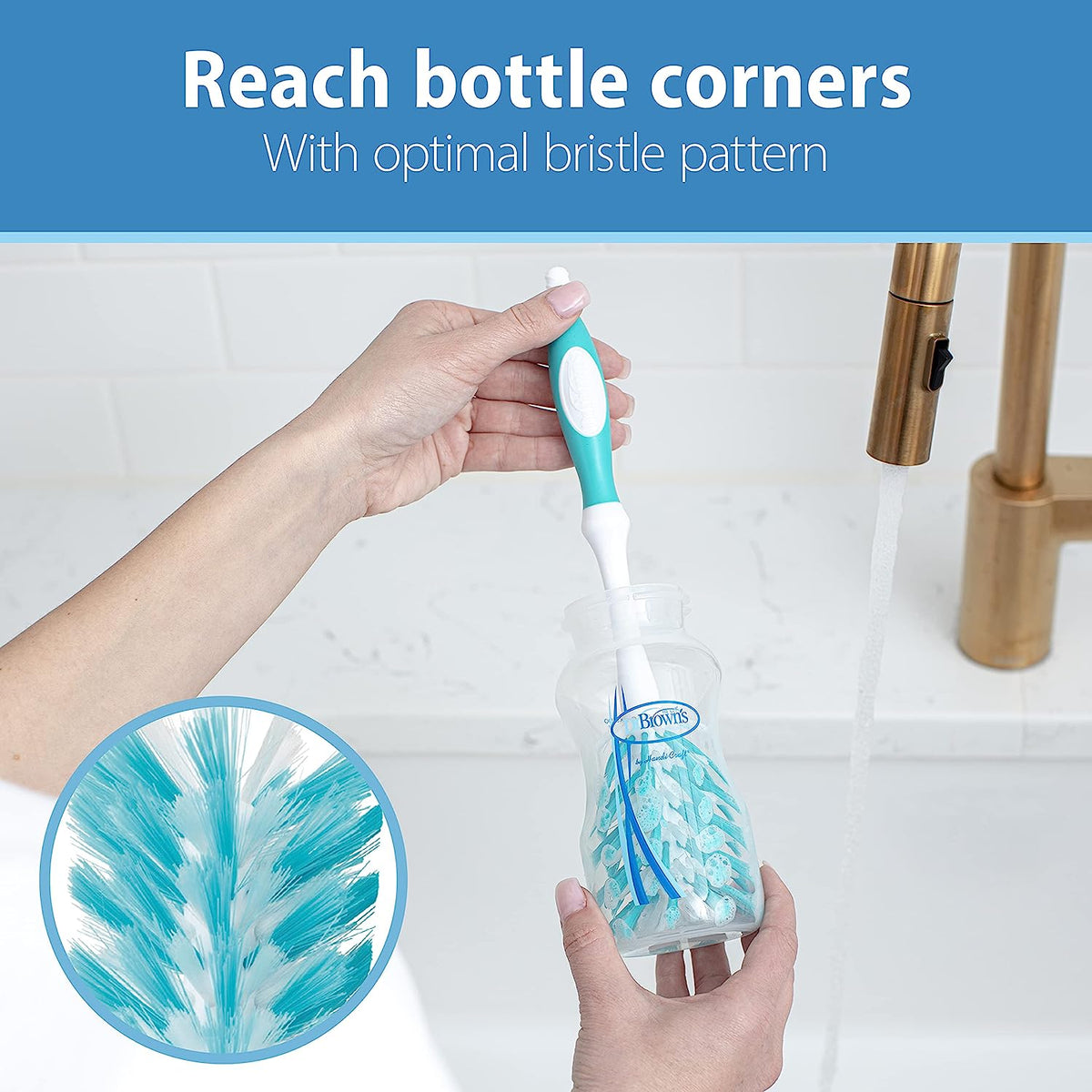 Dr. Brown's Deluxe Baby Bottle Brush with Anti-Colic Vent Cleaning Brush, Soft and Sturdy Bristles, BPA Free, Blue, 1