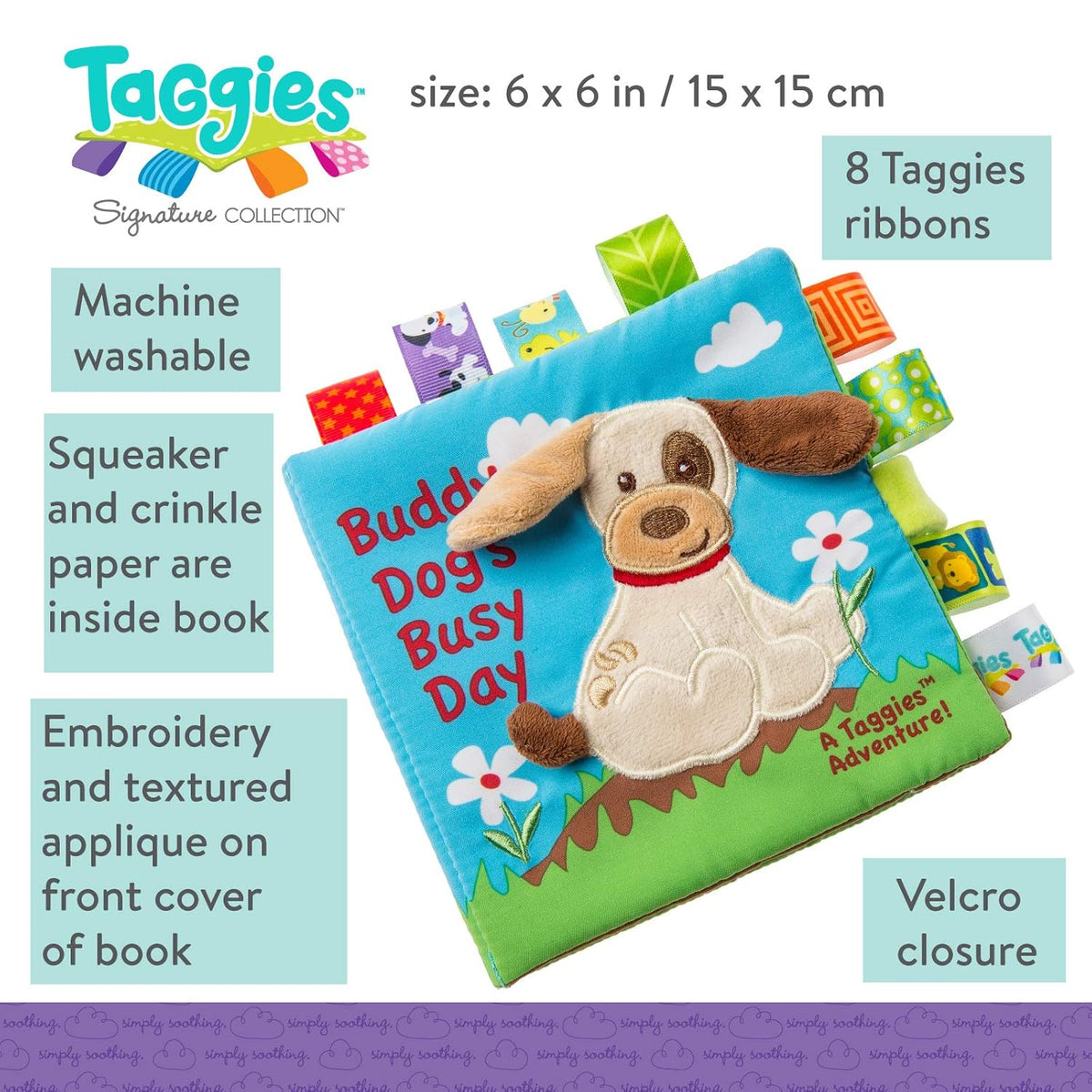 Mary Meyer Taggies Buddy Dog Crinkle Paper and Squeaker, 6x6
