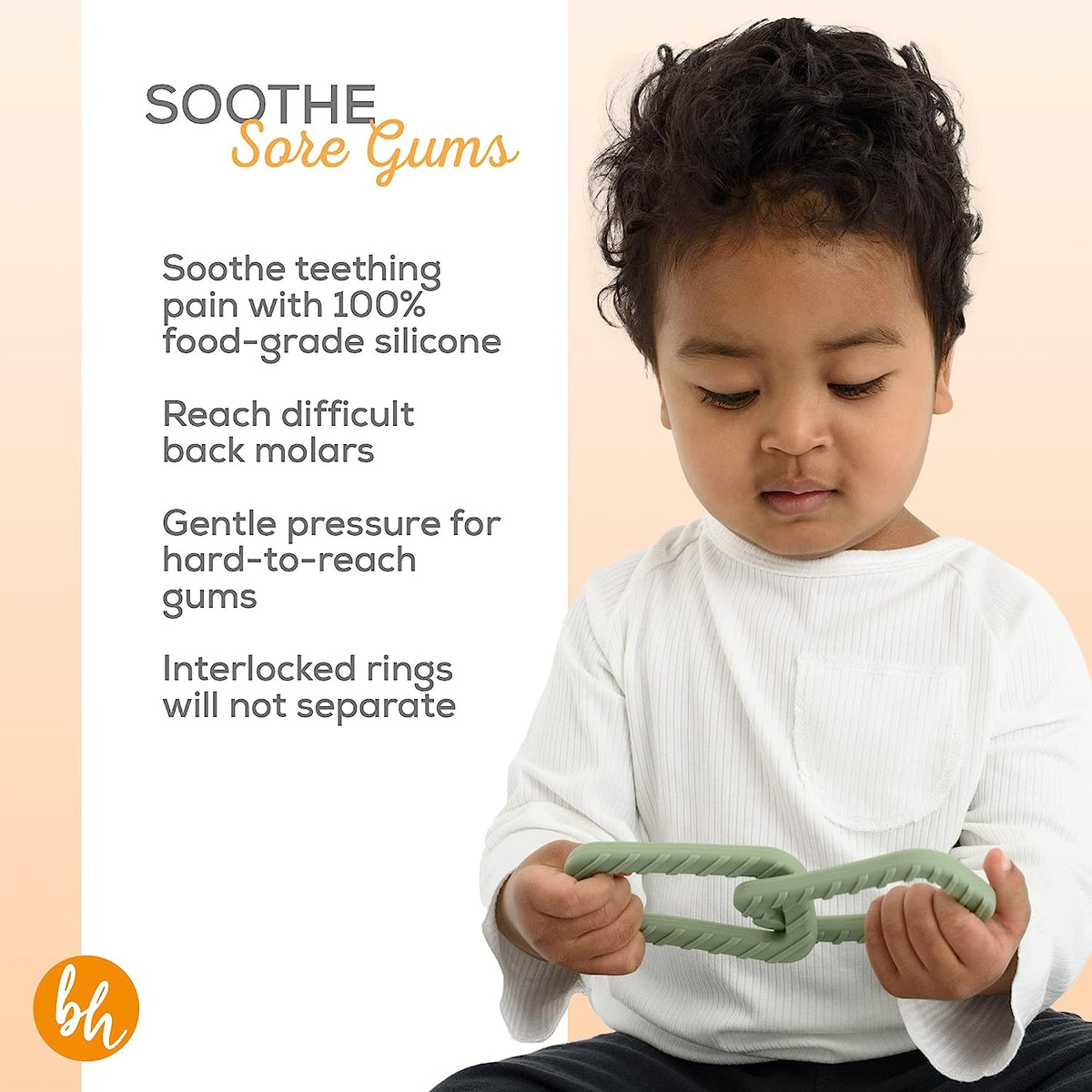 BooginHead 100% Food Grade Silicone Link Baby Teethers, Sage Green