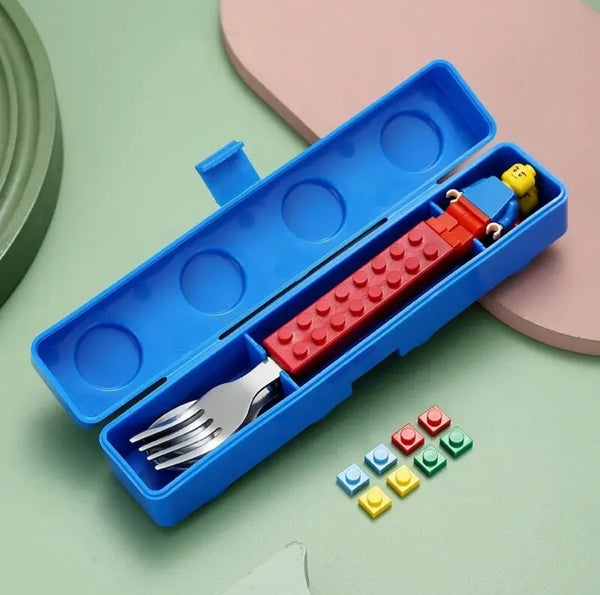 Lego Stainless utensil Kids Fork Spoon Set Building Block Toys Tableware