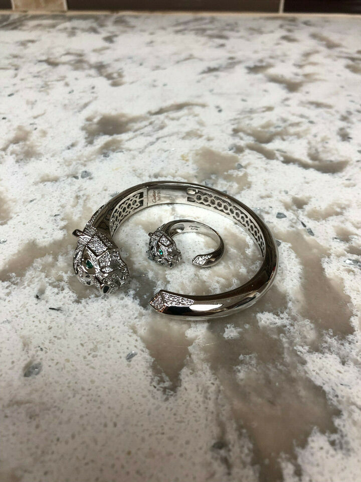 Panther Bracelet and Ring Women Silver Fine Jewelry AA CZ stone Steel