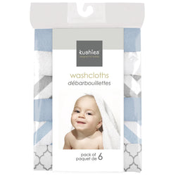 Kushies Ultra Soft Premium quality Baby Washcloths/Towels, 6 Pack, Blue Grey