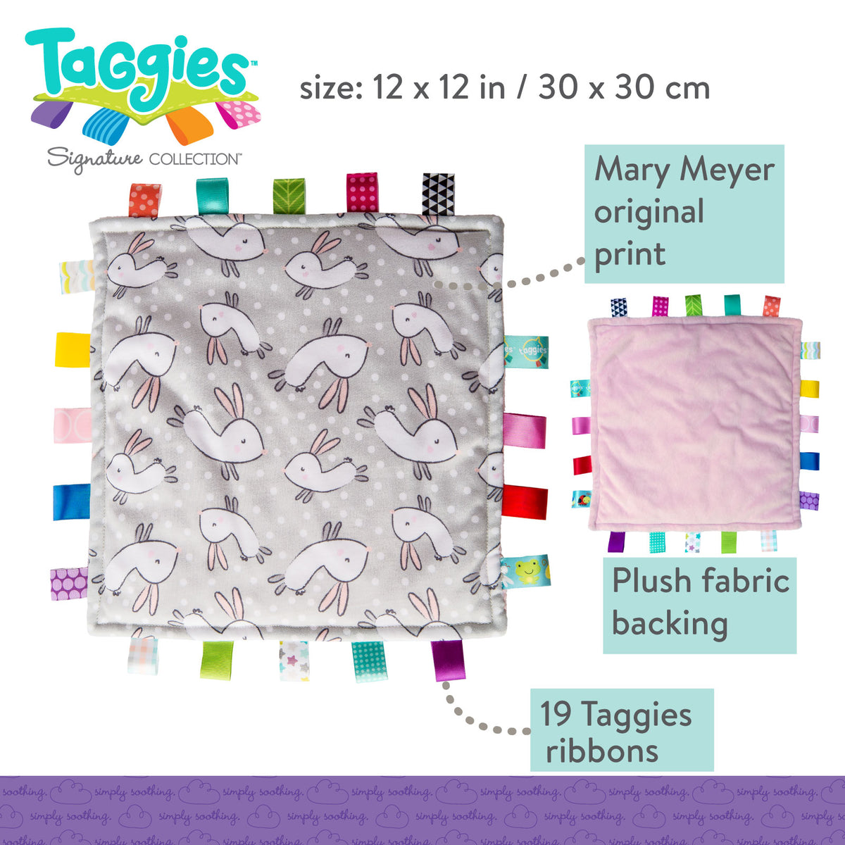 Mary Meyer Taggies Original Blanket, 12 X 12", Comfy Bunnies