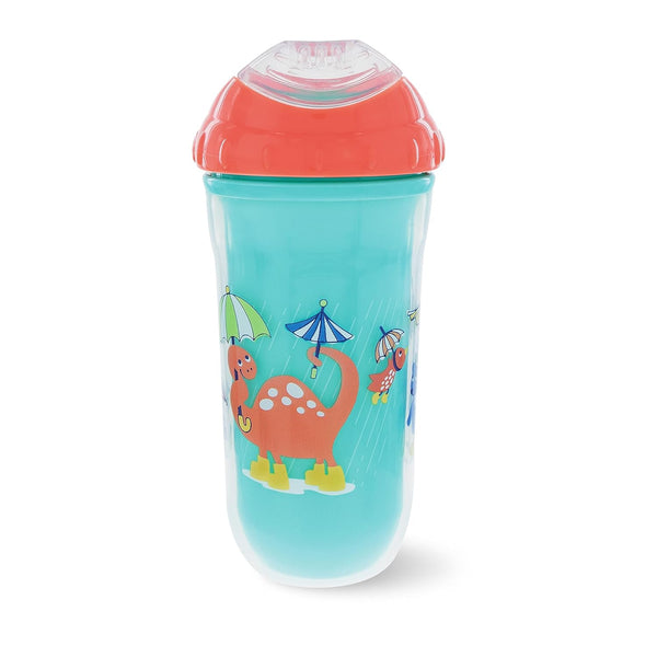 Nuby No-Spill Insulated Cool Sipper, 9 Ounce,  (Pack of 2) White shape and Aqua Animals
