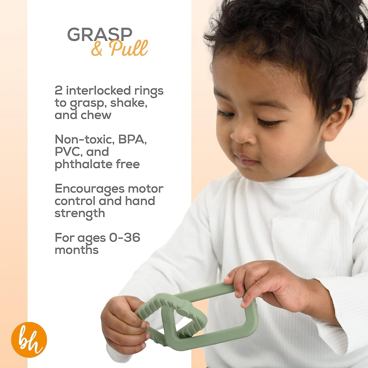 BooginHead 100% Food Grade Silicone Link Baby Teethers, Sage Green