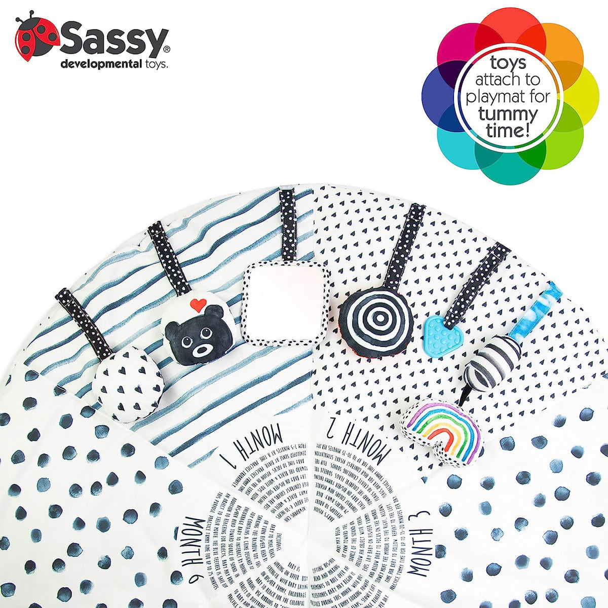 Sassy STEM Developmental Sensory Tummy Time Activity Baby Play Mat, Ultra Plush