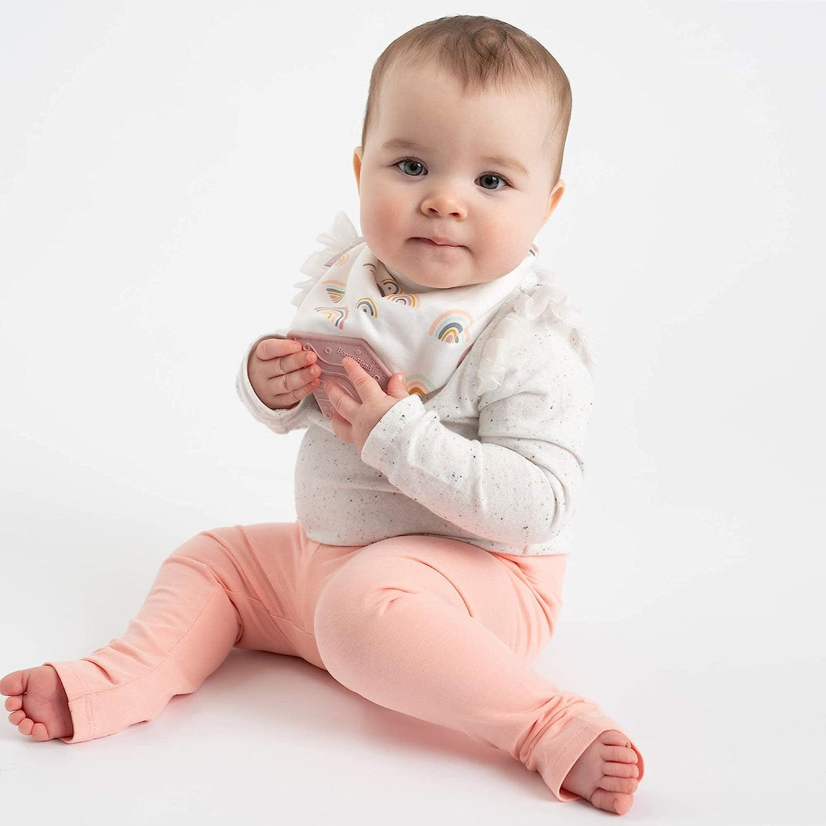BooginHead Drool Bibs for Baby Girls and Boys - Adjustable Bandana Teether Bib 2-Pack (2-Pack Pink Rainbows)