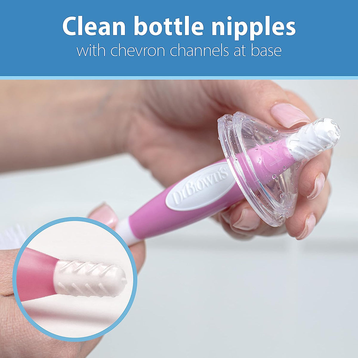 Dr. Brown's Baby Bottle and Nipple Brush Soft Touch and Sponge Brush, Pink Variety Pack, 2 -Pack