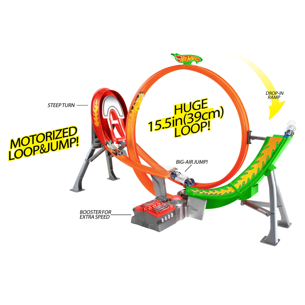 Hot Wheels Action Power Shift Motorized Raceway Track Playset with Booster & 5 Cars in 1:64 Scale - view 3